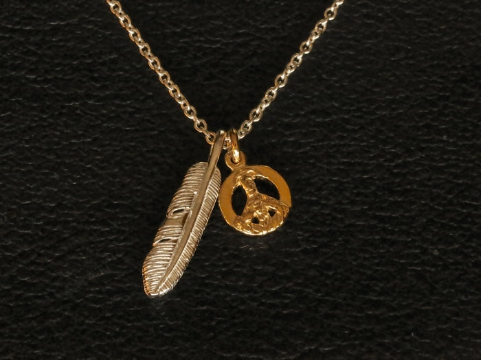 Small Feather & Peace Sign Necklace / 14AH-145 – amp japan